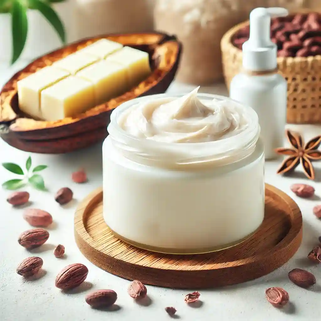 a jar of smooth, creamy cocoa butter with a soft, buttery texture