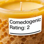 beewax candle with a comedogenic rating. The candle is made of beeswax and has a natural yellow hue