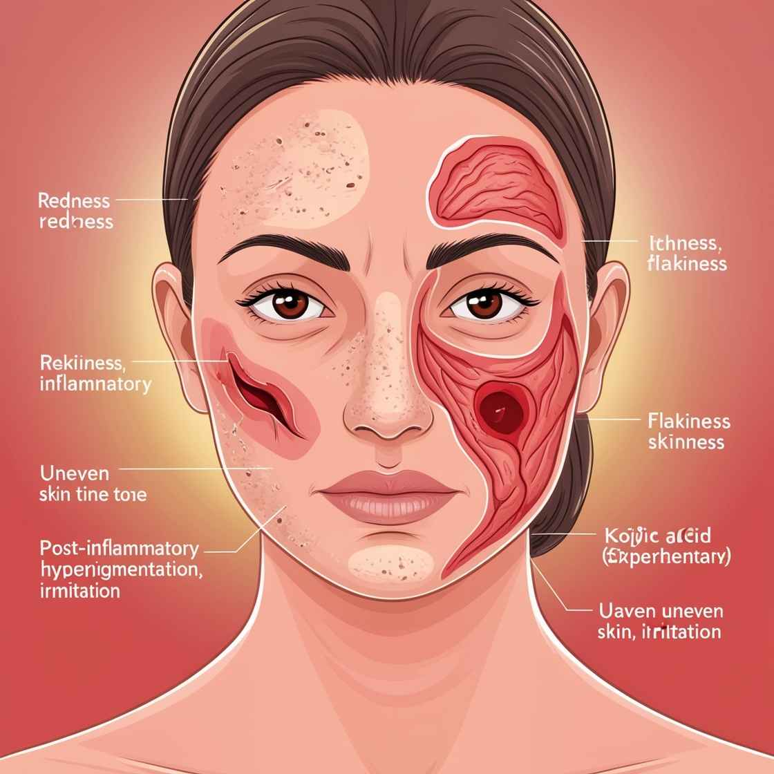 a person's skin showing the potential side effects of using kojic acid